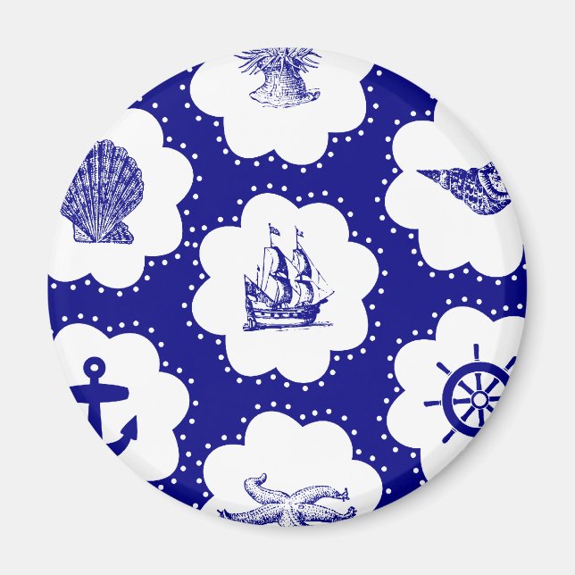 Navy Blue and White Nautical Pattern Magnet (Front)