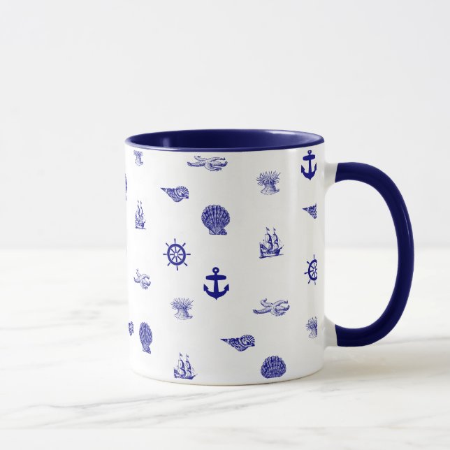 Navy Blue and White Nautical Pattern Mug (Right)