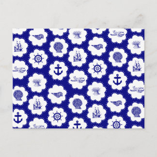 Navy Blue and White Nautical Pattern Postcard