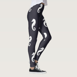 navy blue and white nautical SEAHORSE Leggings