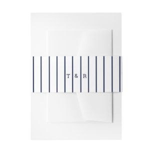 Navy Blue and White Nautical Stripes Monogram Invitation Belly Band