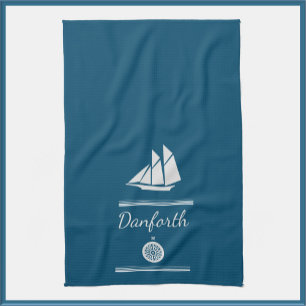 Navy Blue and White Nautical Tea Towel