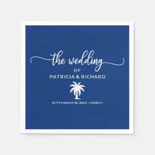 Navy Blue and White Palm Tree Destination Wedding Napkin