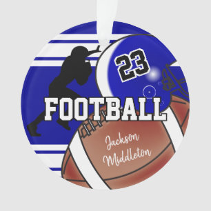 Navy Blue and White Personalise Football Ornament