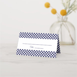 Navy Blue and White Petite Chequerboard Place Card