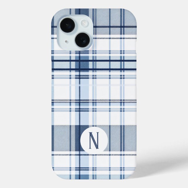 Navy Blue and White Plaid Pattern Case-Mate iPhone Case (Back)