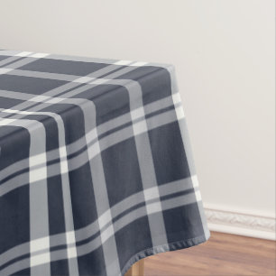 Navy Blue and White Plaid Tartan Tablecloth