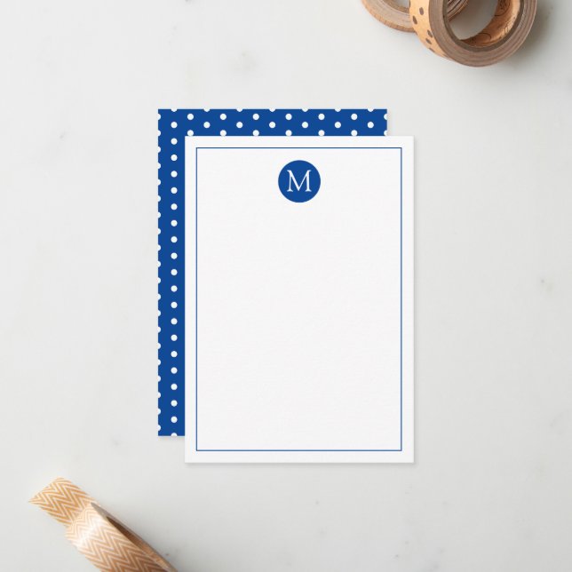 Navy Blue and White Polka Dot Monogram Card (Front/Back In Situ)