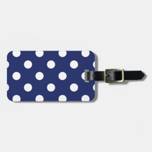 Navy Blue and White Polka Dot Pattern Luggage Tag