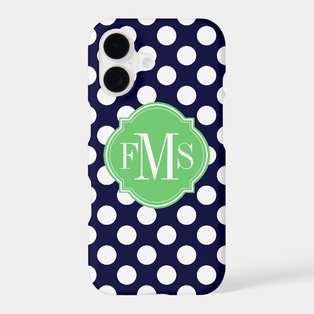 Navy Blue and White Polka Dot Pattern Monogram (Back)