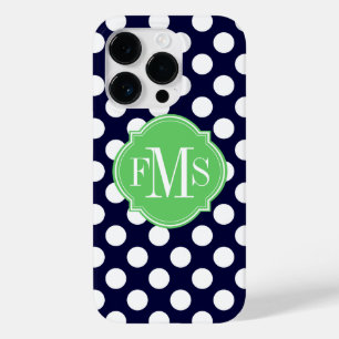 Navy Blue and White Polka Dot Pattern Monogram Case-Mate iPhone 14 Pro Case