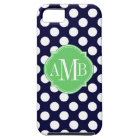 Navy Blue and White Polka Dot Pattern Monogram
