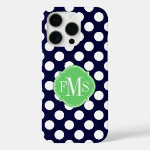 Navy Blue and White Polka Dot Pattern Monogram iPhone 16 Pro Case