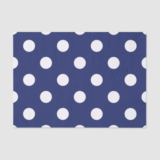 Navy Blue and White Polka Dot Pattern Tissue Paper (Front)