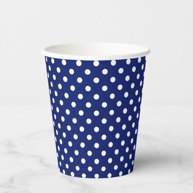 Navy Blue and White Polka Dots Paper Cups (Front)