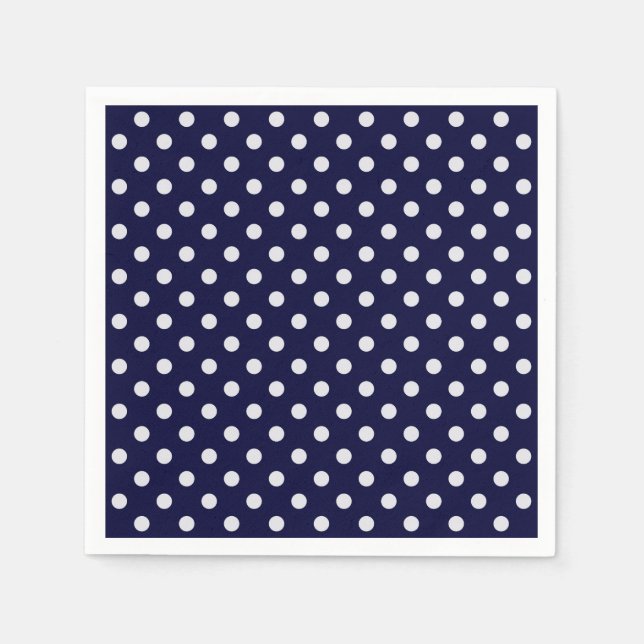 Navy Blue and White Polka Dots Pattern Napkin (Front)