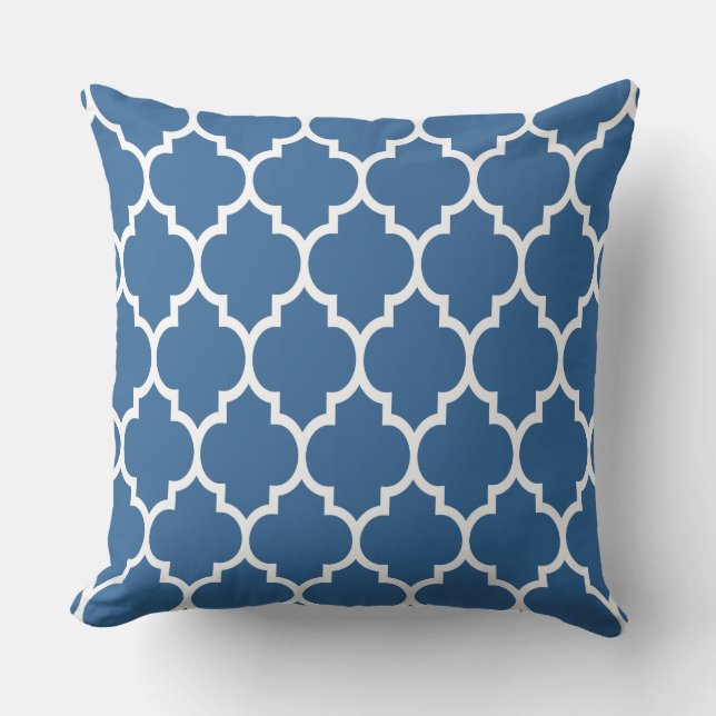 Navy Blue And White Quatrefoil Geometric Pattern Cushion (Front)