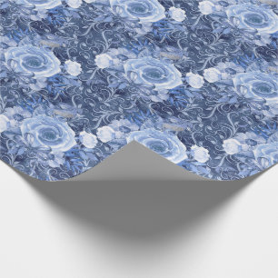 Navy Blue and White Rose Floral Wrapping Paper