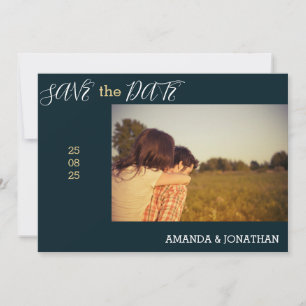 Navy Blue and White Rose Photo Save the Date Card