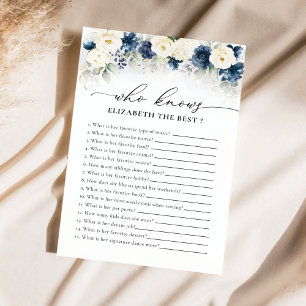 Navy Blue and White Roses Bridal Shower Game