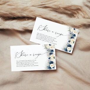 Navy Blue and White Roses Recipe Request Card