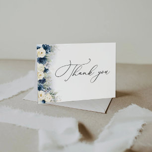 Navy Blue and White Roses Thank You Card