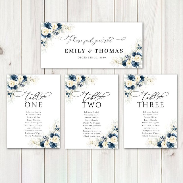 Navy Blue and White Roses Wedding Head Table Sign (Creator Uploaded)