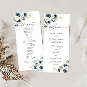 Navy Blue and White Roses Wedding Program Programme