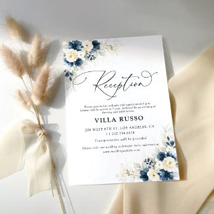 Navy Blue and White Roses Wedding Reception Enclosure Card