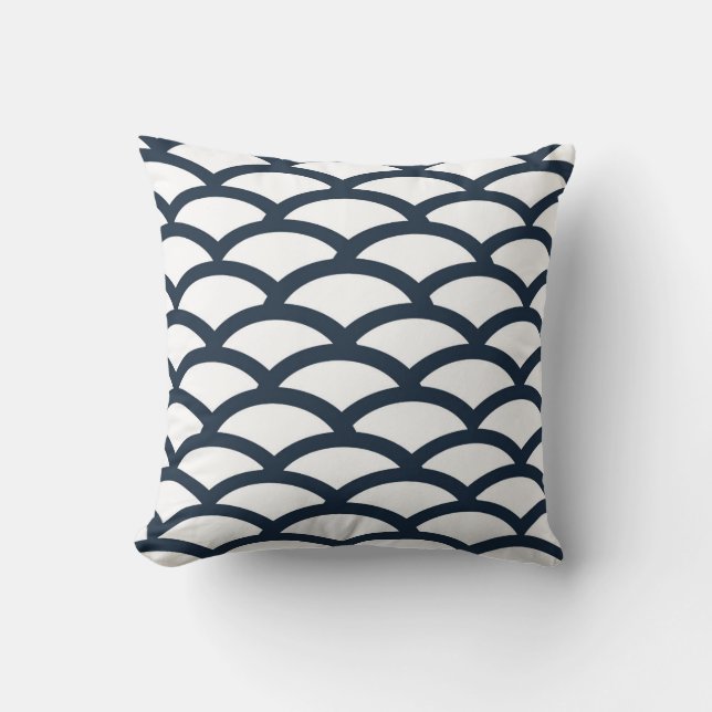 Navy Blue and White Scallop Pattern Pillow (Front)