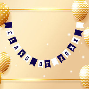 Navy Blue and White School Colors Class Year Bunting