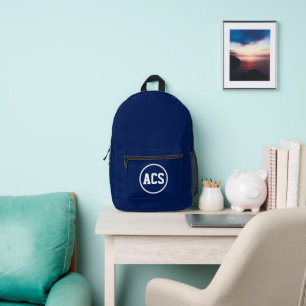 Navy Blue and White School Colours and Letters Printed Backpack