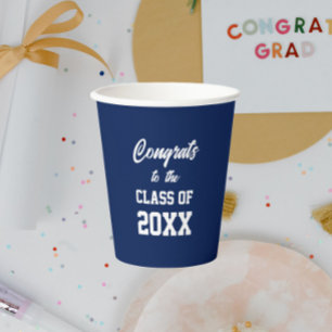Navy Blue and White School Colours Graduation Part Paper Cups