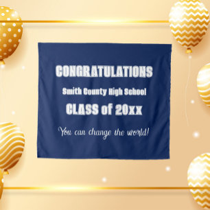 Navy Blue and White School Colours Graduation Tapestry