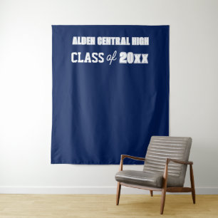 Navy Blue and White School Colours Photo Backdrop Tapestry