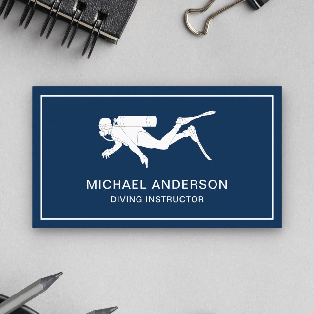 Navy Blue and White Scuba Diving Instructor Business Card (Creator Uploaded)