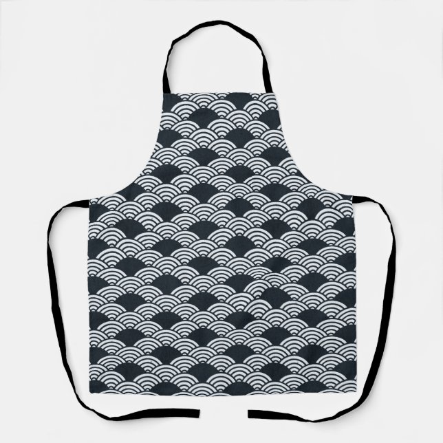Navy blue and white Seigaiha waves pattern Apron (Front)