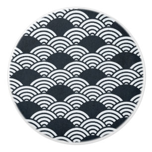 Navy blue and white Seigaiha waves pattern Ceramic Knob