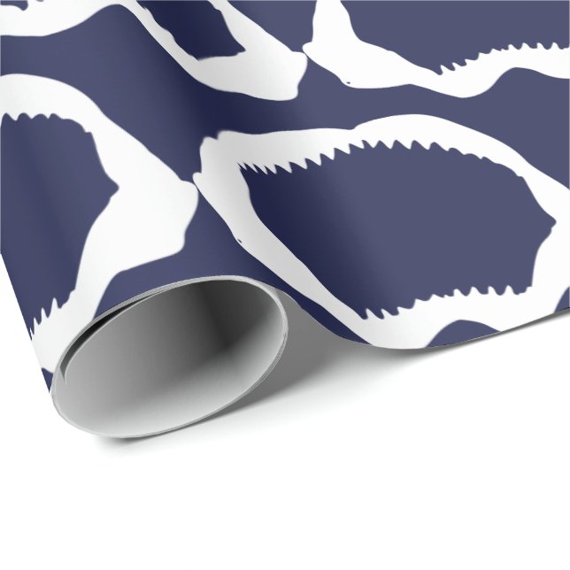 Navy Blue and White Shark Mouth Skeleton Wrapping Paper (Roll Corner)