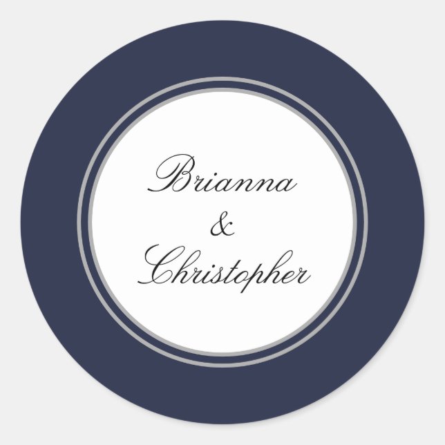 Navy Blue and White Simple Elegant Wedding Classic Round Sticker (Front)