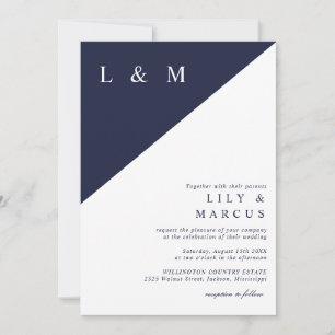 Navy Blue And White Simple Elegant Wedding QR Code Invitation