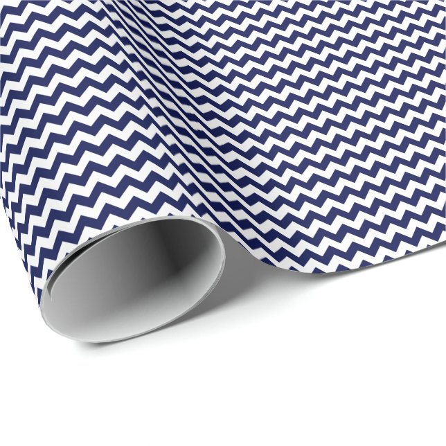 Navy Blue and White Small Chevron Wrapping Paper (Roll Corner)