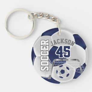 Navy Blue and White Soccer ⚽ Ball Key Ring