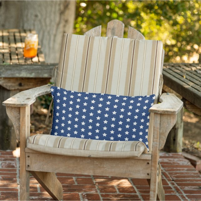 Navy Blue and White Star Pattern Patriotic Lumbar Cushion (Chair)