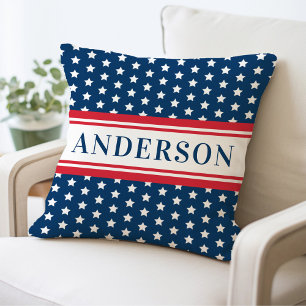 Navy Blue and White Star Personalised Patriotic Cushion