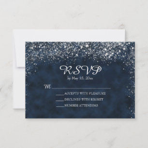 Navy Blue and White Stardust Wedding RSVP Card
