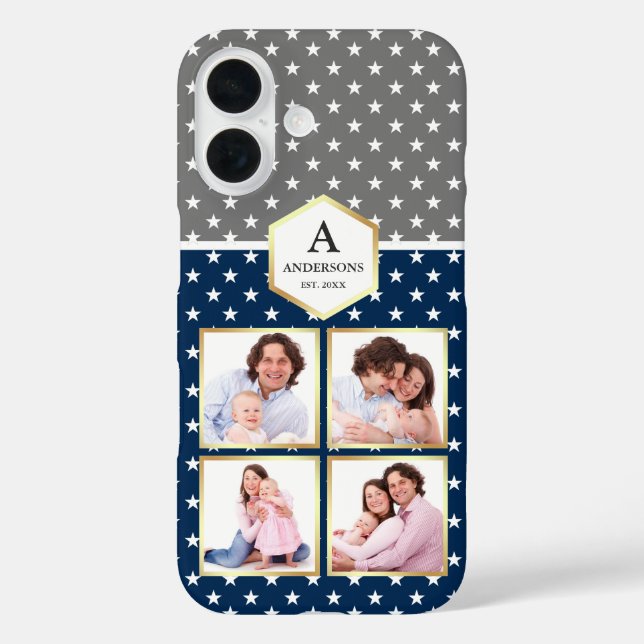 Navy Blue and White Stars Pattern Photo Collage Case-Mate iPhone Case (Back)