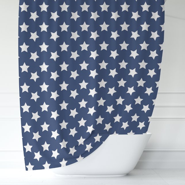 Navy Blue and White Stars Shower Curtain (Creator Uploaded)