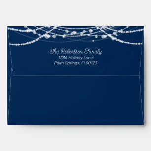 Navy Blue and White String Lights Return Address Envelope