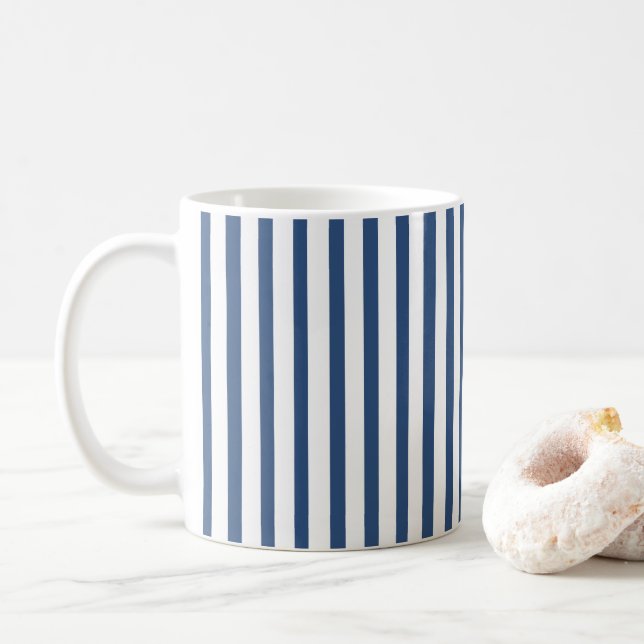 Navy Blue and White Stripe Coffee Mug (With Donut)